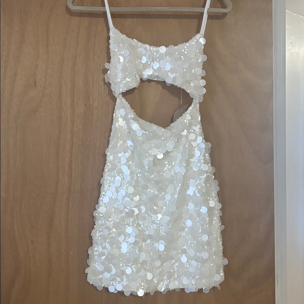 MESHKI XANTHE TRANSPARENT SEQUIN CUT OUT MINI DRESS